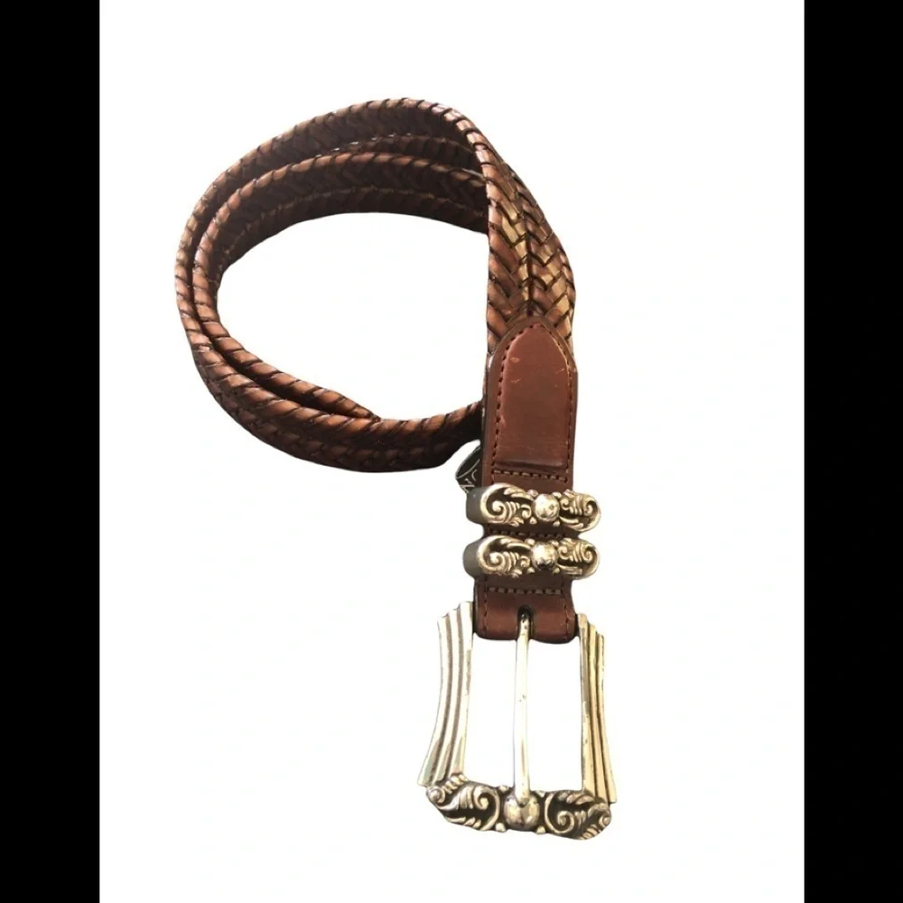 Brighton Double Braided Leather Belt #97087 Woven Brown Small 28”Boho Chic
